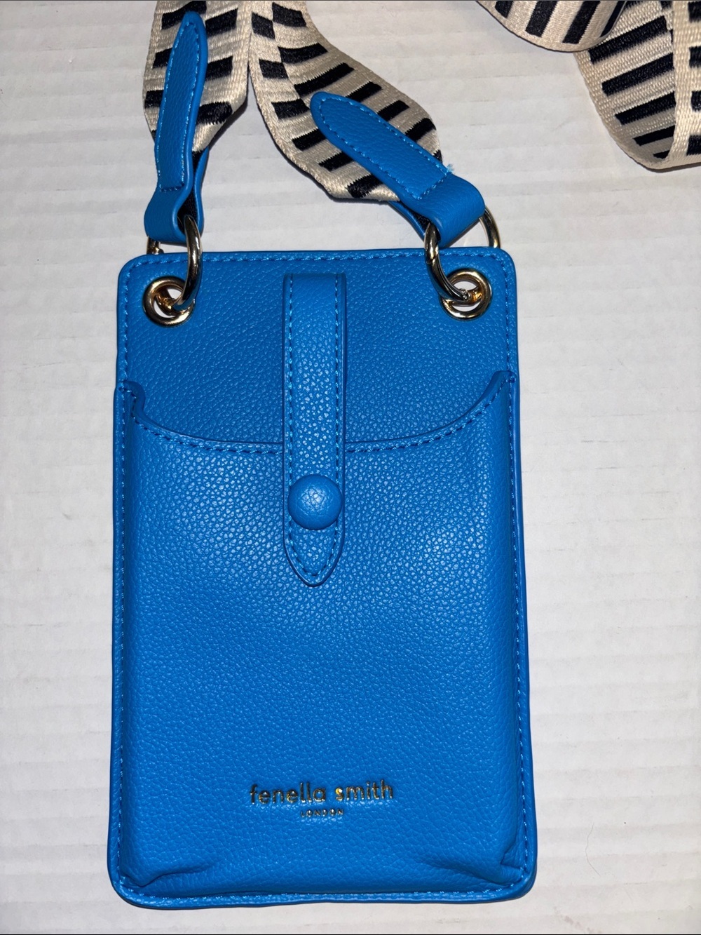 FENELLA SMITH LONDON BRAND FROM THE UK….PEBBLED BLUE FAUX LEATHER CROSSBODY